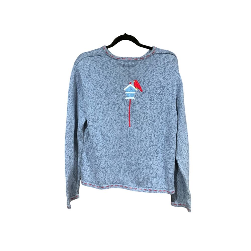 Christopher & Banks Bear Sweater Cotton Ramie Blue Large - Picture 3 of 3